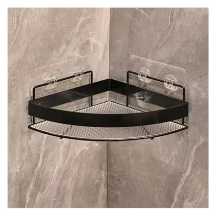Huangj-0527 Badezimmerregal für Bad und Küche Selbstklebendes Duschregal, Eck-Duschregale zur Wandmontage, Dusch-Organizer aus Acryl ohne Bohren mit Metallzaun, Schwarz/Gold Duschablage(Schwarz)