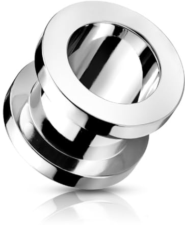 beyoutifulthings Ohr-Tunnel Silber Edelstahl Basic Ohr-Piercing Ohr-Schmuck Screw Fit Flesh Ohr-Plug Schraub-verschluss 1,2-40-mm