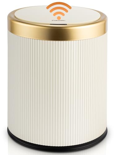 Pukomc Bathroom Trash Can with Lid，3.5 Gallon Motion Sensor Waterproof Touchless Garbage Can, Smart Plastic Trash Bins Suitable for Kitchen, Bathroom, Bedroom, Living Room, Office Beige