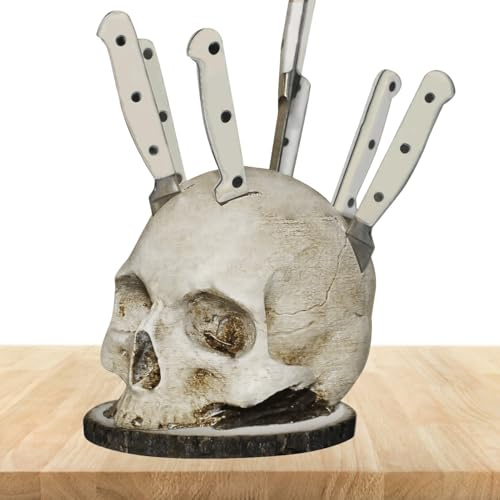 Support de couteau en forme de tête de mort pour cuisine, support pour couteau, tête horrible pour ustensiles de cuisine, étagère d'organisation de la maison, décoration effrayante pour bibliothèque