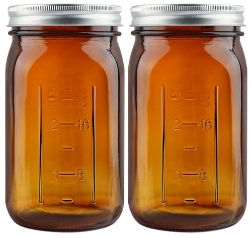 HAYHOI Einmachgläser mit breiter Öffnung, 1000 ml, bernsteinfarbene Einmachgläser mit luftdichtem Deckel, 907.2 g Glas Pint-Glas mit Bändern, Etikettenpinsel, großes Aufbewahrungsquart für Marmelade