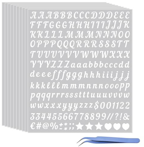 10 Blätter Buchstaben Aufkleber, klebebuchstaben Schwarz-Weiß Buchstaben Aufkleber, mit 1 Stück Pinzette, für Briefkästen, Poster, DIY-Kunstherstellung (Weiß)