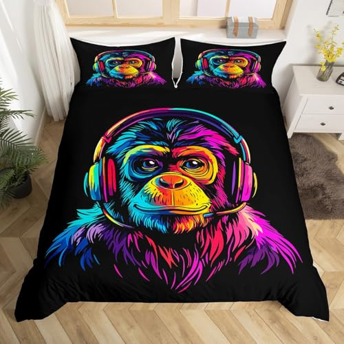 Homemissing Graffiti Gaming Housse de Couette 200x200cm Gamer Controller Ensemble de Literie pour Les Enfants Garçons Filles Cool Music Chimpanzees Parure de Lit Animaux Sauvages Parure de Lit