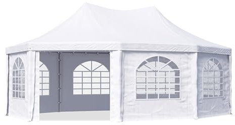 TOOLPORT Pagodenzelt Pavillon 5x7 m schnell & einfach zu montieren mit Fenstern - robuste PVC-Plane 700 weiß