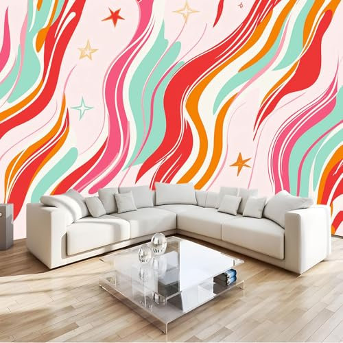 Generisch Tapete Fototapete Funky Retro Waves - 300 x 210 cm Wandbild Fototapete für Schlafzimmer & Kinderzimmer - 70er Jahre Pop Art Home Decor Poster von professionellen Designern