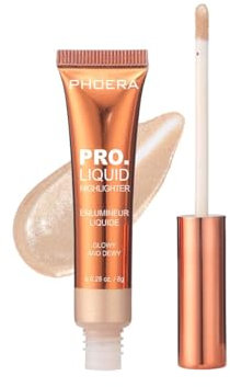 PHOERA Pro Glow Liquid Highlighter Wand – Dewy Face & Body Shimmer Makeup – Long-Lasting Lightweight Illuminating Highlighter – Buildable, Vegan, 4 Shades (302 Rose Gold)