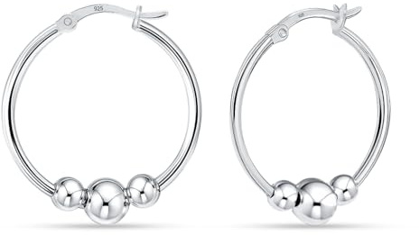 LeCalla 925 Sterling Silber Creolen mit Kugel für Damen, leichte Perlen Creolen mit Click-Verschluss, runde Hoop Ohrringe mit Kugel Akzent, elegant und bequem für Alltag und Anlass 25 mm