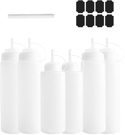 midgreyeye 6 Pcs Squeeze Bottle 4pcs 500ml/16oz And 2pcs 360ml/12oz Total Capacity 2720ml Squeezy Bottles with Nozzles for Sauce, Sauce Bottle, Potion Bottles,Sauce Dispenser,Ketchup Bottle