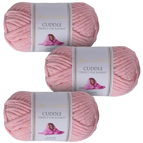 Utopia Crafts Cuddle Super Chunky Chenille Soft Yarn for Knitting and Crochet, 3x 100g - 60m (Soft Pink)