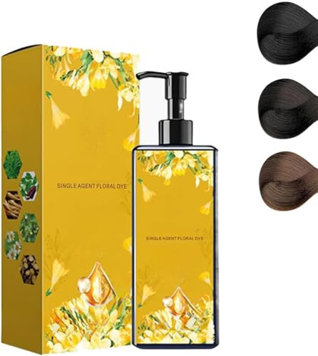 Coloration Capillaire Nourrissante à Base De Plantes, Shampooing De Coloration Capillaire Longue Durée Et Naturel Végétale Cheveux Noir, Shampoing Teinture Cheveux Gris Femme (Châtain)