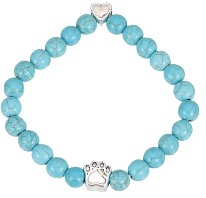 sourcing map Braccialetto commemorativo con zampa di cuore, con pietra preziosa naturale, regalo commemorativo per donne e uomini che perdono gli amati amanti degli animali domestici, amanti dei gatti
