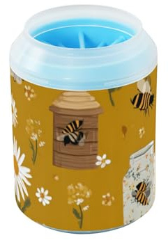 CuwrYet Dog Paw Cleaner Cup Portable Paw Washer Silicone Bristles Gentle Mud Remover For Dogs And Cats Travel Grooming Yellow Daisy Bees Houses