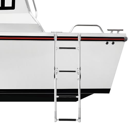 Échelle de bateau pliable à 4 marches - Échelle télescopique en acier inoxydable pour bateau - Marches antidérapantes et charge maximale de 136 kg - Pour ponton, bateau, yacht, piscine
