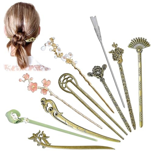 Tkxjry 10 stycken vintage kinesisk hårnål, vintage hårpinne, hårdekor kinesiska, pärlor hårpinne, opal blomma hår pinnar, för hår gör-det-själv tillbehör, för kvinnor flickor
