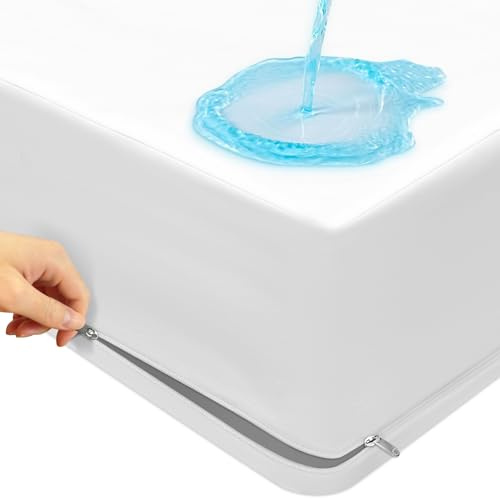 mafudoxi Milbenbezug Matratze 140x200x20cm, Premium Sechsseitiger Wasserdichter Matrazenschoner, Matratzenbezug mit Dreiseitigem Reißverschluss, Waschen bei 60°C - White