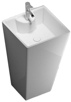 Lavabo sur pied Lavabo sur pied en porcelaine blanche moderne, ensemble lavabo monobloc avec robinet et kit de vidange