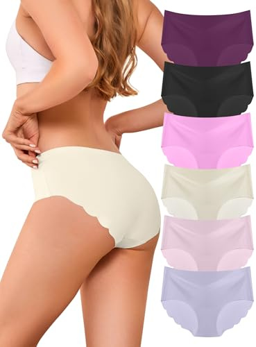 Memouniva Seamless Knickers for Women No VPL Underwear Wave Edge No Show Panties Ladies Briefs Pack of 6