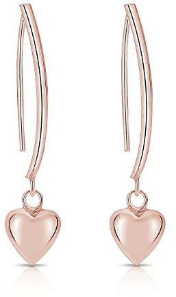 DTPsilver 925 sterlingsilver, gul eller roséguldpläterad krok med 7 mm små hjärta hängande örhängen - mått: 7 x 35 mm, Sterlingsilver