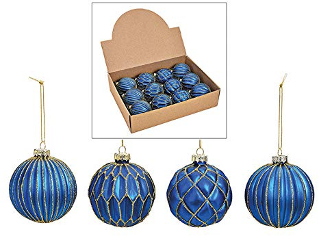 MC-Trend 12 edle Weihnachtskugeln im Set aus Glas (Ø 8 cm) – einzigartige Christbaumkugeln für Festliche Eleganz. Glanz und Stil für Ihren Weihnachtsbaum (Blau Gold)