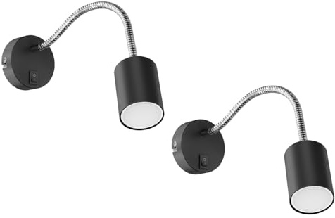 ledscom.de 2x Leselampe WAIKA mit Schwanenhals und Schalter schwarz + GU10 LED Lampe warm-weiß 3-Stufen Dimmen: je max. 500lm