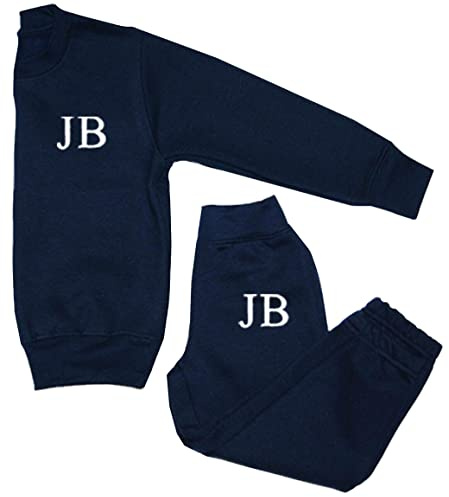 Kids Essentials Personalised Boys Girls Baby Tracksuit Loungewear Embroidered Name (Navy Blue, 5-6 Years)