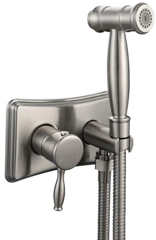 Tecmolog Bidet Spray Acier Inox Douchette WC Set Encastré Eau Chaude et Froide avec Tuyau 1.5m, Nickel, WS035F