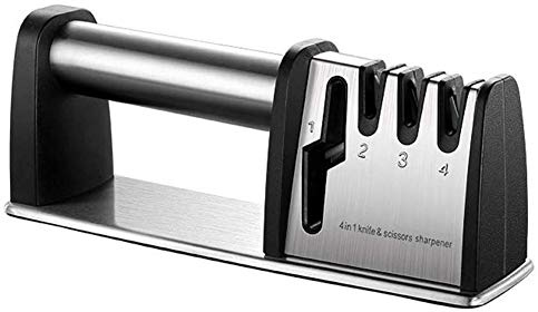 Aiguiseur Couteaux Professionnel, Eguiseur Couteau, 4-en-1 Aiguiseur de Cuisine Diamant Acier au tungstène, Affûteurs Manuels Knife Sharpener avec Base Antidérapante, pour Couteau de Cuisine, Ciseaux