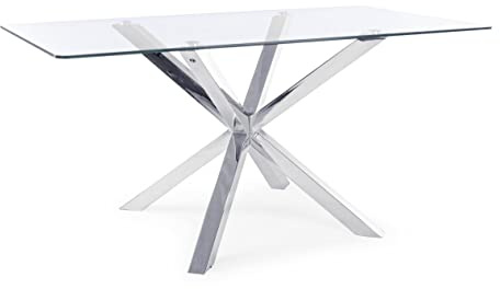 KONTE.DESIGN Tavolo MAY in vetro Rettangolare, gambe incrociate in acciaio, 160 x 90 cm