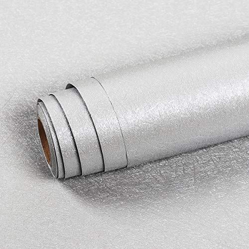 Livelynine Papier Peint Gris Clair avec Motif Fil de Soie 40CM*5M Autocollant Amovible Lavable Étanche en Vinyle pour Meuble Chambre Salon Cuisine Mur Armoire Placard