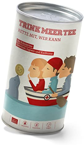 Trink Meer Tee RETTE MIT, WER KANN - Bio-Kräutertee | hocharomatisch | Bio Tee mit Ingwer, Kurkuma und Gewürzen | 50 Cent an DGzRS | loser Tee in hübscher Teedose | 100g