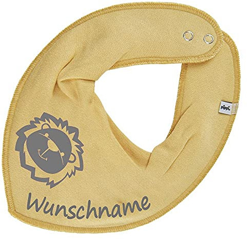 HALSTUCH mit Namen oder Text personalisiert für Baby oder Kind aus Baumwolle in Einheitsgröße Löwe pastellgelb