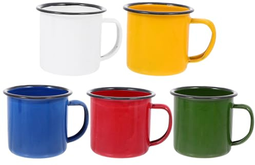 YARNOW Enamel Mugs Set of 5 Vintage Small Wine Cups with Heat Insulated Handles Multifunctional Drink Cups for Coffee Tea and Beverages 2.56In