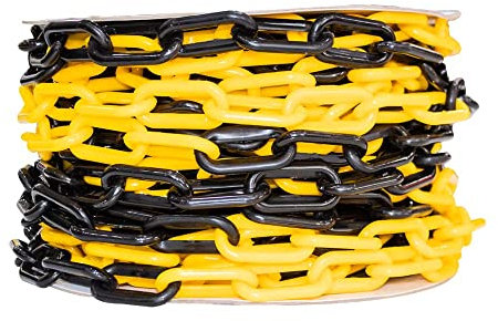 25 Meter Plastic Chain Safety Barrier with 8MM Thickness - Yellow and Black | Plastic Chain Link Roll for Crowd Control | Safety Chain for Construction Road Safety Caution Sign Parking Chain (1)