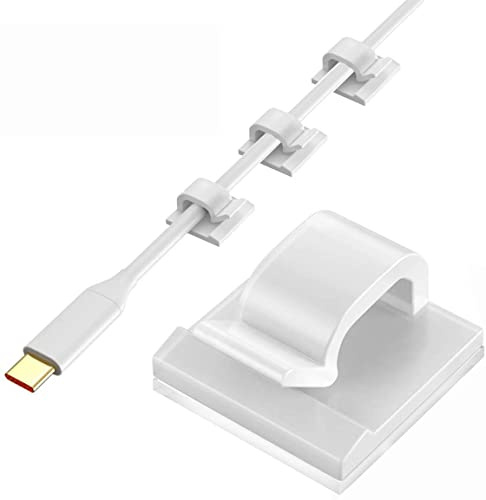 AGPTEK 60 Stück Kabelclips, Kabelhalter mit Starken Selbstklebend Pads, Kabelklemme für Schreibtisch, geeignet für die Befestigung von Netzkabel, Ladekabel, Lichterkette und Dekoartikel, Weiß