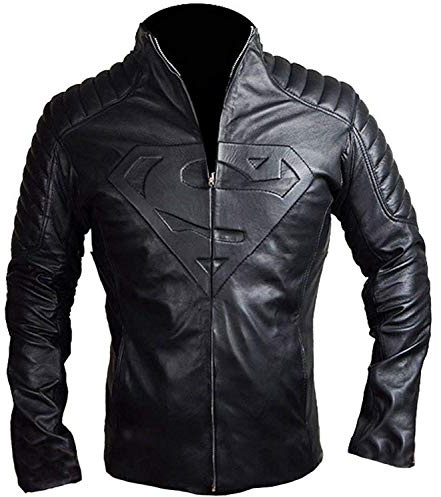 Aksah Fashion Smallville - Giacca da motociclista da uomo, in ecopelle, colore: nero, slim fit, Nero , L