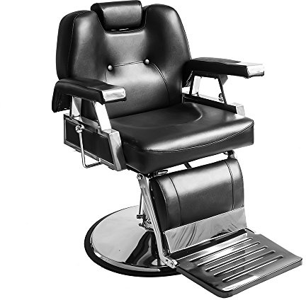 Sedia da parrucchiere, sedia da barbiere in Pelle PU reclinabile idraulica 360° per salone professionale, 110 x 70 x 100-113 cm (Negro)