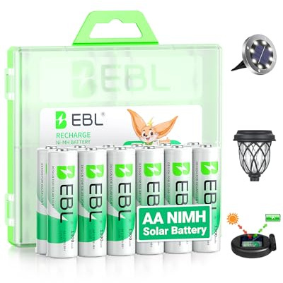 EBL Batterie ricaricabili AA per luci solari NIMH batteria AA batteria solare precaricata 1,2 V 1300 mAh lunga durata potenza 12 pezzi
