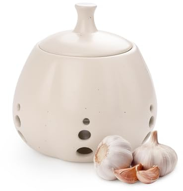 BosilunLifeGarlic Keeper for Counter - Ceramic Container Storage with Lid for Kitchen to Extend Garlic Cloves Freshness
