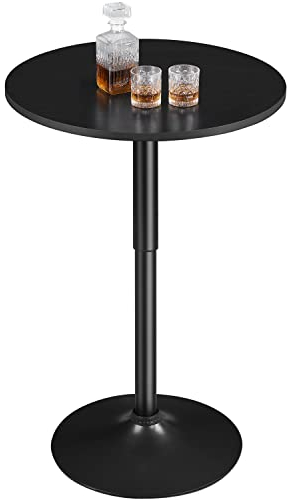 Yaheetech Bartisch Runder Stehtisch Bistrotisch 360° Drehbar Höhenverstellbar 69,5–91 cm, Ø 60cm Partytisch aus Metall für Zuhause/Klub/Pub, Full Schwarz