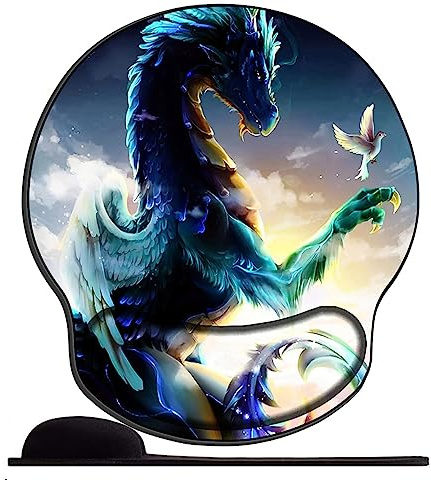 OfFsum ergonomisches Mauspad mit Gelkissen 25,5 x 23 cm, Mauspad mit Handballenauflage für Computer/PC, Handgelenk Entlastung, Vorbeugung Sehnscheidenentzündung-Kleiner Drache