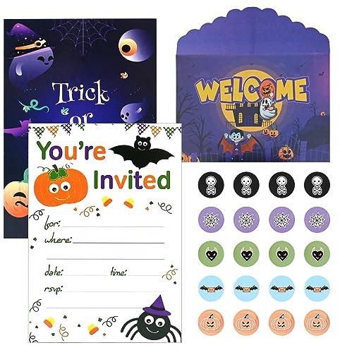 20PCS Halloween Party Einladungen mit Umschläge und Aufkleber Halloween Einladungskarten Partyzubehör Halloween Einladungen für Kinder Halloween Geburtstag Baby Shower Party Dekoration (Lila)