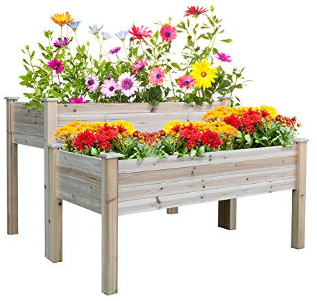 Outsunny Fioriera da Esterno a 2 Livelli in Legno di Abete con Foro di Drenaggio, 115x114x76 cm, color Legno