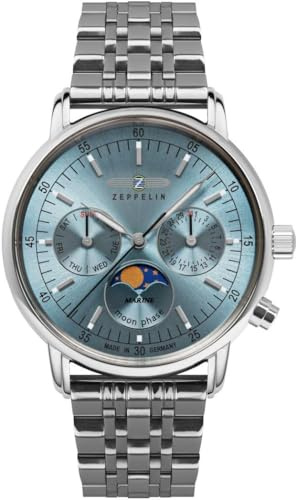 Zeppelin Damenuhr LZ 14 Marine Mondphase Stahl/Eisblau 8637M-3