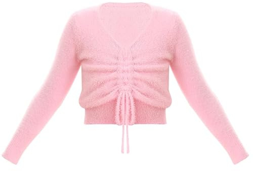 HEARTTOUCH Mädchen Warme Ballettjacke Wickeljacke Langarm Ballett Oberteile Tanztop Herbst Winter Ballettkleidung Tanzbekleidung (100,Rosa)