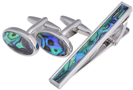 Homxi Manschettenknöpfe Krawattennadel Set,Krawattennadel Messing Oval Herren Manschettenknöpfe Silber