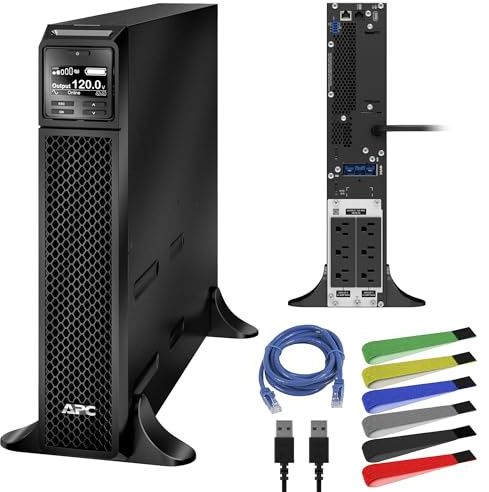 APC UPS 1500VA Smart-UPS Single Phase Online Uninterruptible Power Supply (SRT1500XLA) + Network Cable + Wire Ties