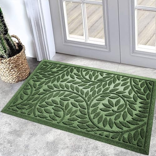 Bulijojo Front Door Mat Entrance,Durable Heavy Duty Welcome Mat,Thick Absorbent Natural Rubber Non Slip Mat,Sturdy Entryway Green, 17x30