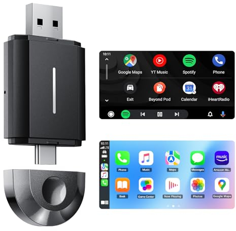 Volam 2 in 1 Adattatore per Carplay &Android Auto,Wireless Converte Carplay cablato di fabbrica senza fili, adatto per Compatible con vehículos con CarPlay con cable 2016+, iOS 10+ e Android 11+