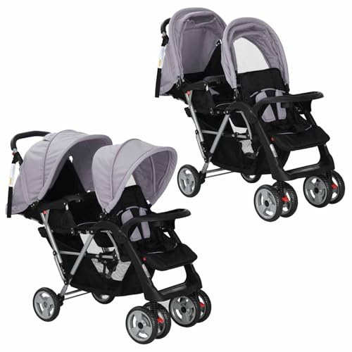 Rantry Mobile Passeggino Gemellare a Tandem in Acciaio Grigio e Nero, Mobili per Interno Esterno Casa Soggiornoll