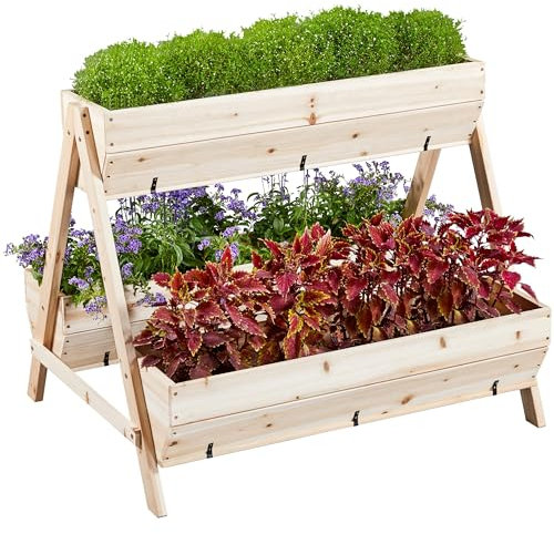 Yaheetech 3 Tiered Wooden Raised Bed for Garden, Raised Garden Beds for Vegetables, Raised Planters Elevated Vegetable Planter Outdoor for Flowers 112 x 92.5 x 89.5 cm 1PC